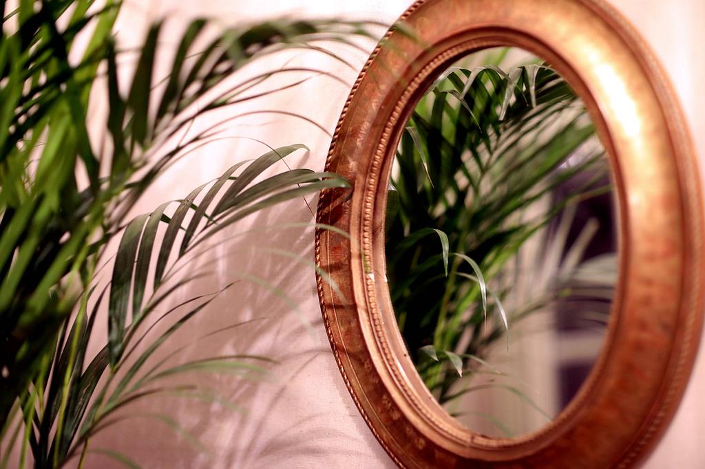 Miroir doré et feuillage