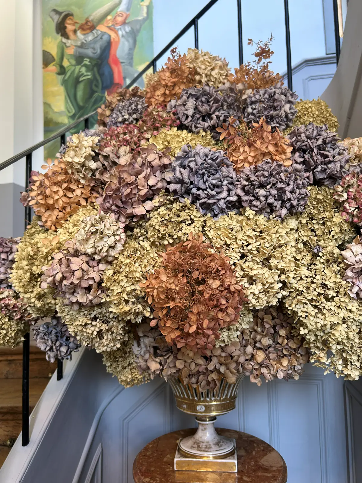 Détail des hortensias séchés aux teintes automnales